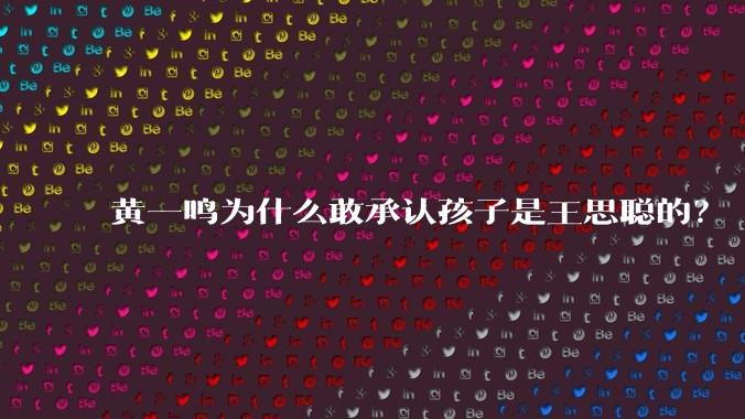 黄一鸣为什么敢承认孩子是王思聪的？